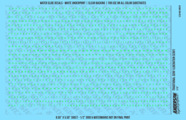 ASG Waterslide Decals - Traditional Serif Lettering Numbers 3/32"