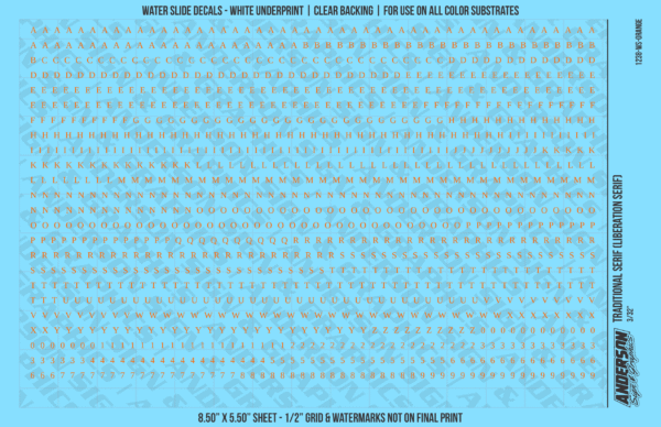 ASG Waterslide Decals - Traditional Serif Lettering Numbers 3/32"