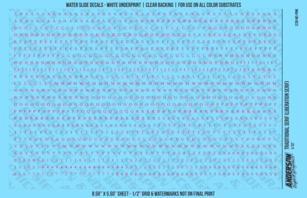 ASG Waterslide Decals - Traditional Serif Lettering Numbers 3/32"