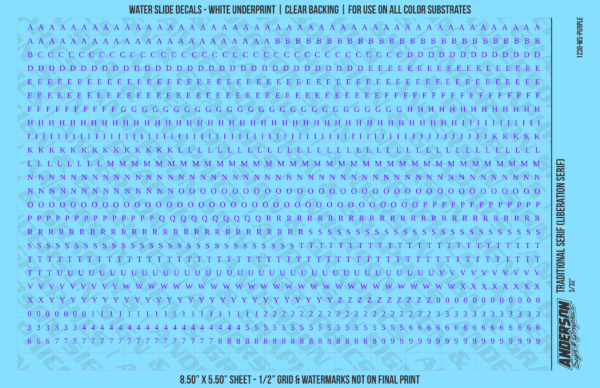 ASG Waterslide Decals - Traditional Serif Lettering Numbers 3/32"