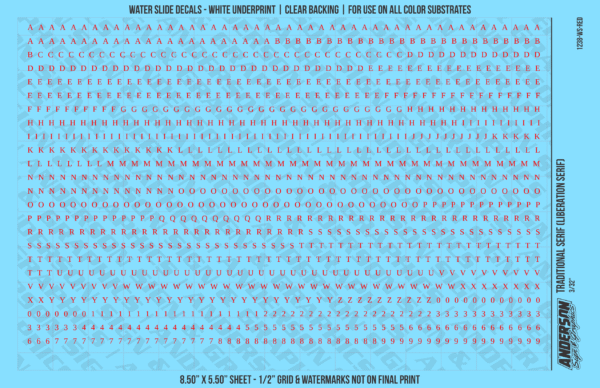 ASG Waterslide Decals - Traditional Serif Lettering Numbers 3/32"