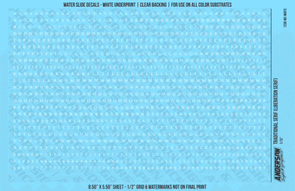 ASG Waterslide Decals - Traditional Serif Lettering Numbers 3/32"