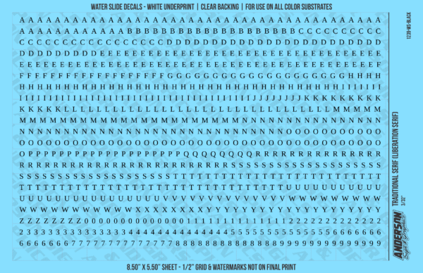 ASG Waterslide Decals - Traditional Serif Lettering Numbers 1/8"