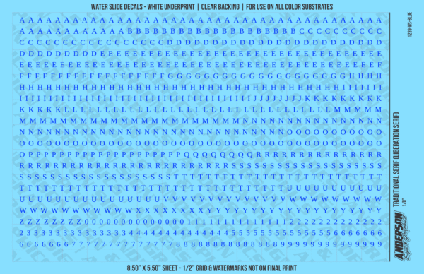ASG Waterslide Decals - Traditional Serif Lettering Numbers 1/8"