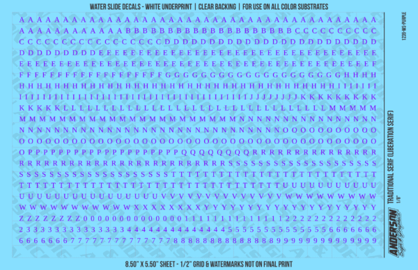 ASG Waterslide Decals - Traditional Serif Lettering Numbers 1/8"