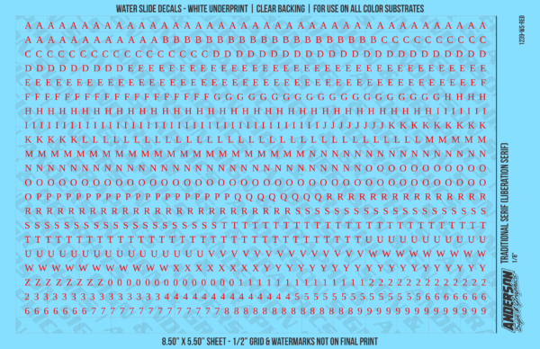 ASG Waterslide Decals - Traditional Serif Lettering Numbers 1/8"