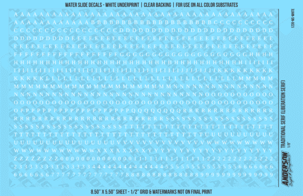 ASG Waterslide Decals - Traditional Serif Lettering Numbers 1/8"