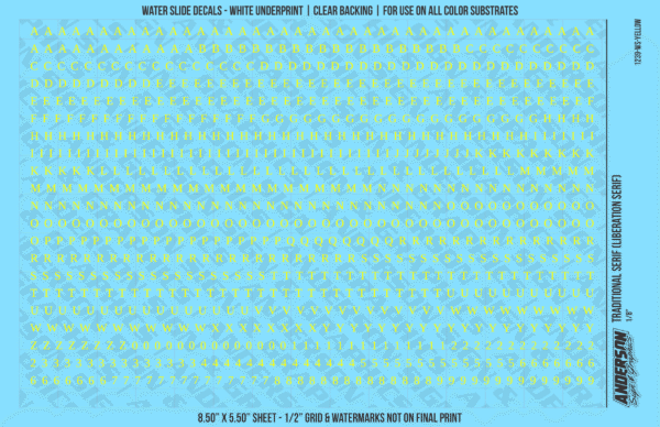 ASG Waterslide Decals - Traditional Serif Lettering Numbers 1/8"