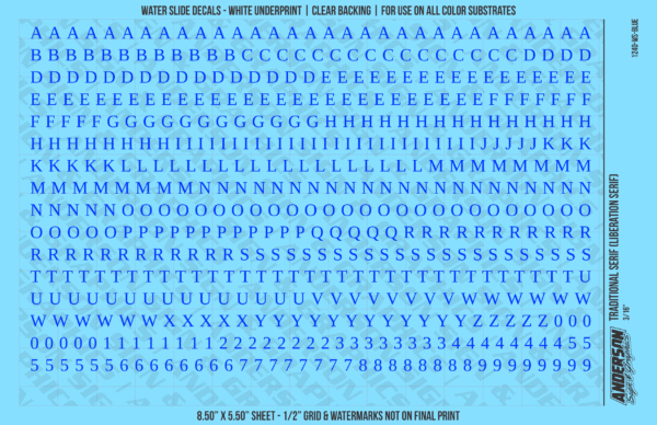 ASG Waterslide Decals - Traditional Serif Lettering Numbers 3/16"
