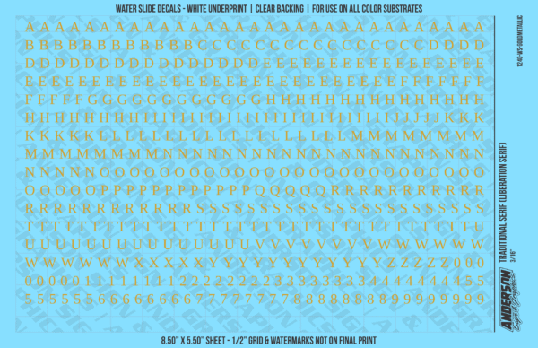 ASG Waterslide Decals - Traditional Serif Lettering Numbers 3/16"