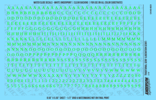 ASG Waterslide Decals - Traditional Serif Lettering Numbers 3/16"