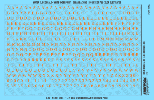 ASG Waterslide Decals - Traditional Serif Lettering Numbers 3/16"