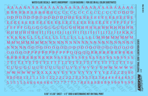 ASG Waterslide Decals - Traditional Serif Lettering Numbers 3/16"