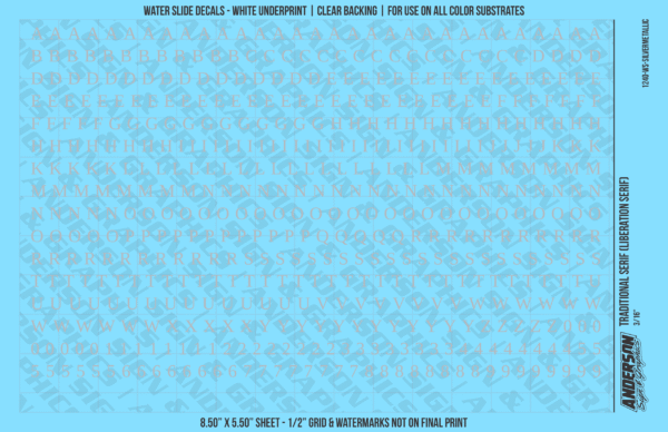 ASG Waterslide Decals - Traditional Serif Lettering Numbers 3/16"