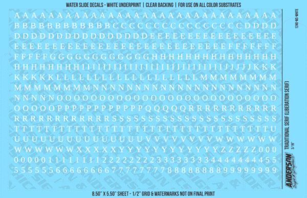 ASG Waterslide Decals - Traditional Serif Lettering Numbers 3/16"