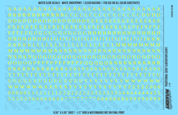 ASG Waterslide Decals - Traditional Serif Lettering Numbers 3/16"