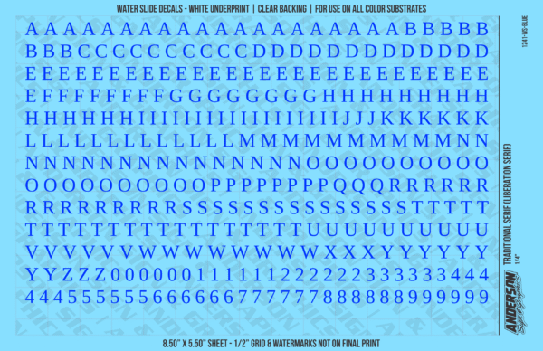 ASG Waterslide Decals - Traditional Serif Lettering Numbers 1/4"