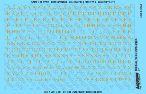 ASG Waterslide Decals - Traditional Serif Lettering Numbers 1/4"