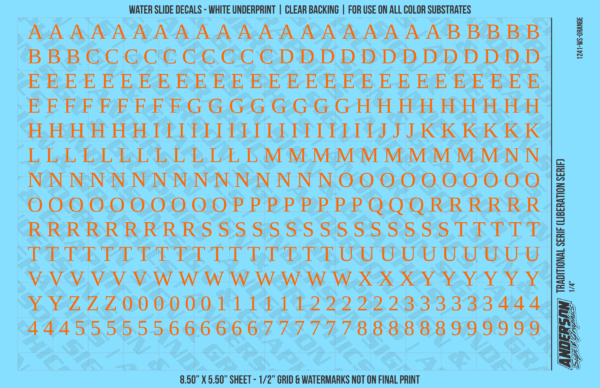 ASG Waterslide Decals - Traditional Serif Lettering Numbers 1/4"