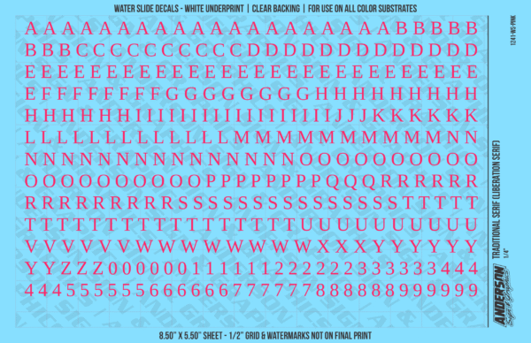 ASG Waterslide Decals - Traditional Serif Lettering Numbers 1/4"