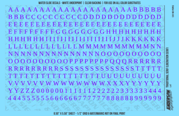 ASG Waterslide Decals - Traditional Serif Lettering Numbers 1/4"