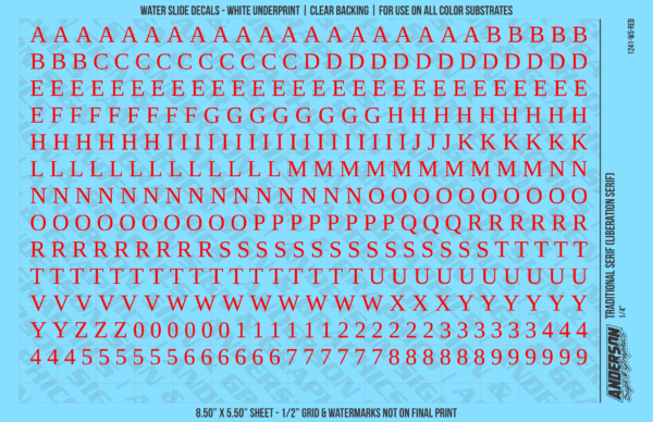ASG Waterslide Decals - Traditional Serif Lettering Numbers 1/4"