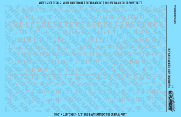 ASG Waterslide Decals - Traditional Serif Lettering Numbers 1/4"