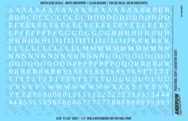ASG Waterslide Decals - Traditional Serif Lettering Numbers 1/4"