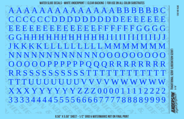 ASG Waterslide Decals - Traditional Serif Lettering Numbers 5/16"
