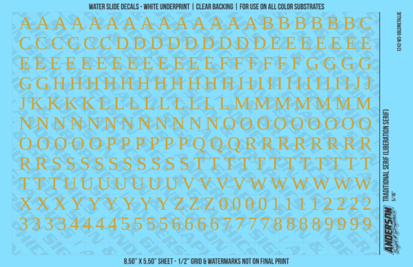 ASG Waterslide Decals - Traditional Serif Lettering Numbers 5/16"