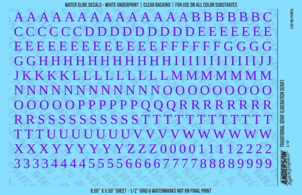 ASG Waterslide Decals - Traditional Serif Lettering Numbers 5/16"