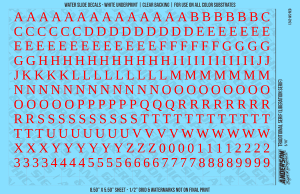 ASG Waterslide Decals - Traditional Serif Lettering Numbers 5/16"