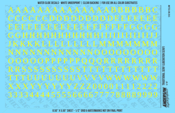 ASG Waterslide Decals - Traditional Serif Lettering Numbers 5/16"