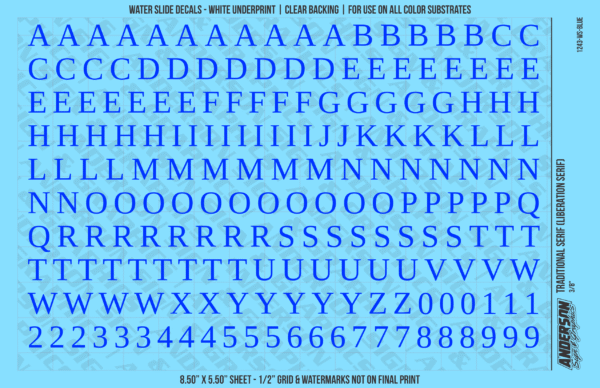 ASG Waterslide Decals - Traditional Serif Lettering Numbers 3/8"