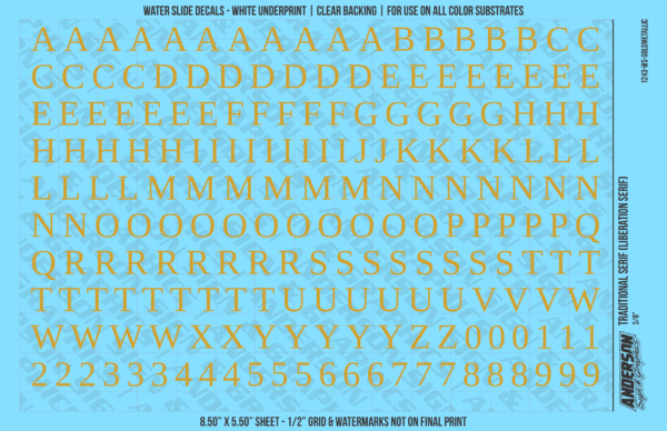 ASG Waterslide Decals - Traditional Serif Lettering Numbers 3/8"