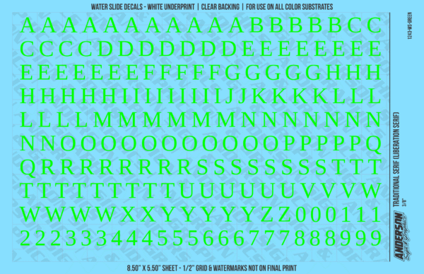 ASG Waterslide Decals - Traditional Serif Lettering Numbers 3/8"