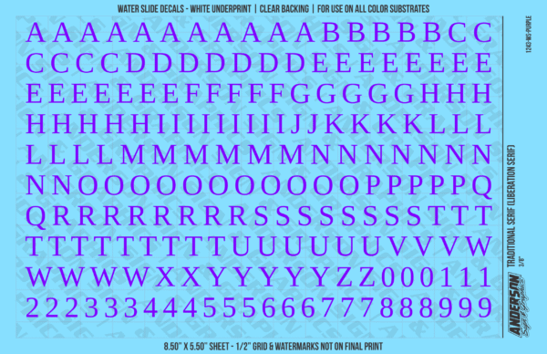 ASG Waterslide Decals - Traditional Serif Lettering Numbers 3/8"
