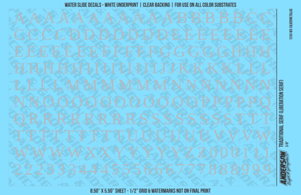 ASG Waterslide Decals - Traditional Serif Lettering Numbers 3/8"
