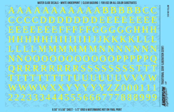 ASG Waterslide Decals - Traditional Serif Lettering Numbers 3/8"
