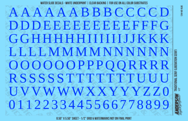 ASG Waterslide Decals - Traditional Serif Lettering Numbers 1/2"