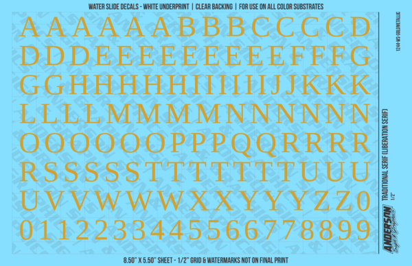 ASG Waterslide Decals - Traditional Serif Lettering Numbers 1/2"