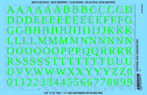ASG Waterslide Decals - Traditional Serif Lettering Numbers 1/2"