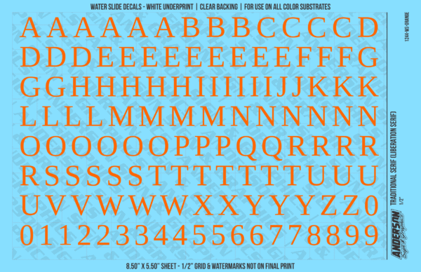 ASG Waterslide Decals - Traditional Serif Lettering Numbers 1/2"