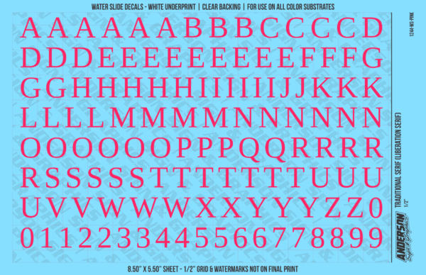 ASG Waterslide Decals - Traditional Serif Lettering Numbers 1/2"