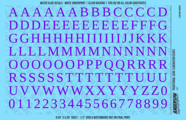 ASG Waterslide Decals - Traditional Serif Lettering Numbers 1/2"
