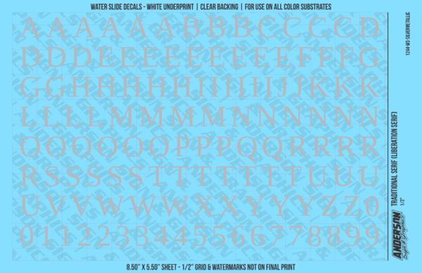 ASG Waterslide Decals - Traditional Serif Lettering Numbers 1/2"