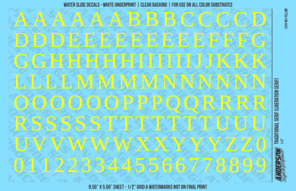 ASG Waterslide Decals - Traditional Serif Lettering Numbers 1/2"