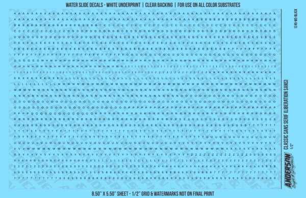 ASG Waterslide Decals - Classic Sans Serif Lettering Numbers 1/16"
