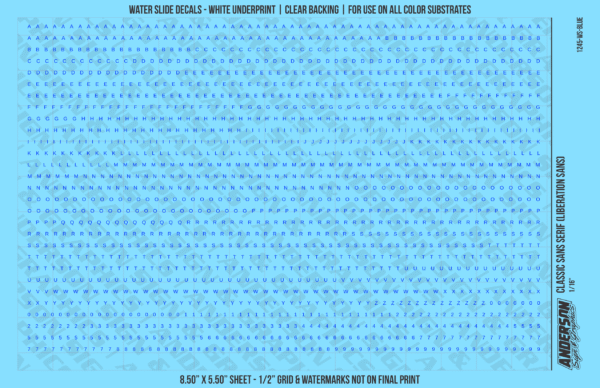 ASG Waterslide Decals - Classic Sans Serif Lettering Numbers 1/16"