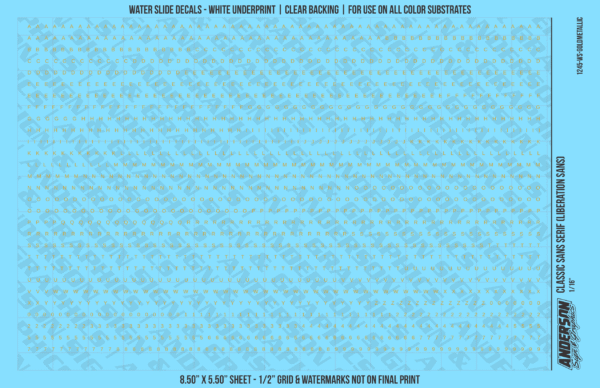 ASG Waterslide Decals - Classic Sans Serif Lettering Numbers 1/16"